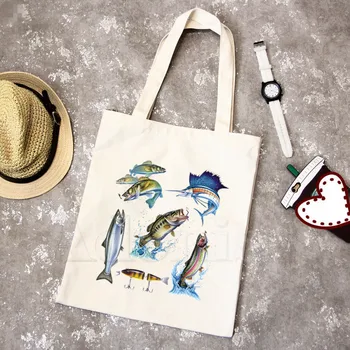 

All Kinds Of Fish Women Foldable Canvas Shoulder Bag Canvas Tote Eco Shopping Bag Canvas Tote Bag Casual HandBag Daily Use