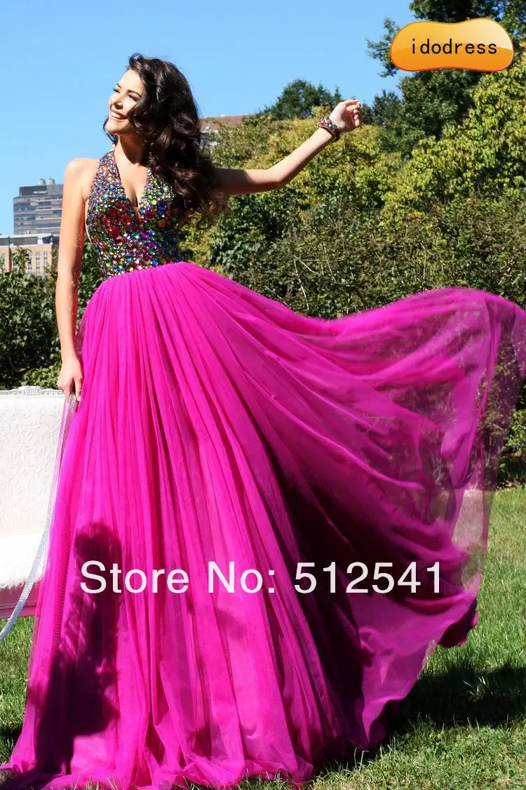 

TOP Open Back Prom Dress A-line sexy V-neck Chiffon Rhinestone dress new fashion crystal party dresses 2019 robe de soiree