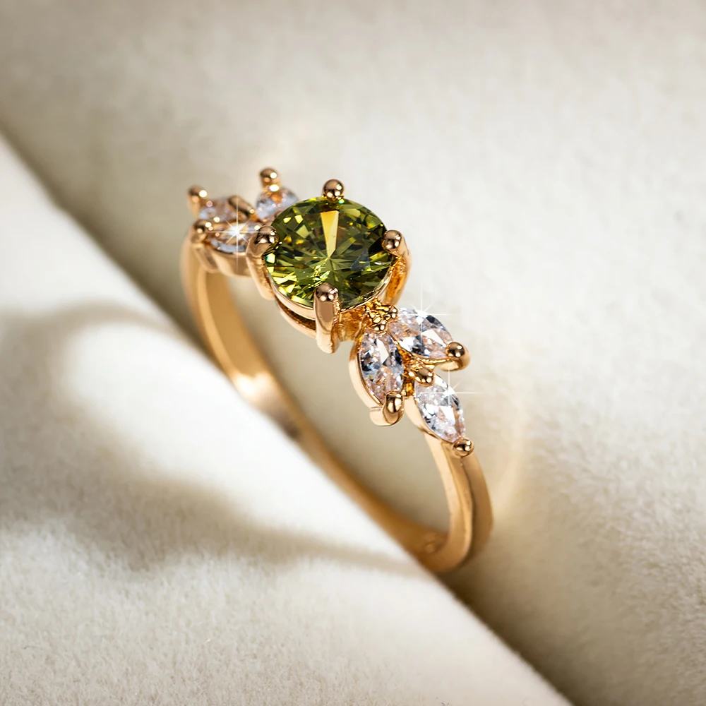 Новые Свадебные кольца с кристаллами листьев для женщин, Женское Обручальное кольцо золотого цвета с зеленым камнем, ювелирное изделие, подарок для вечеринки, Bijoux