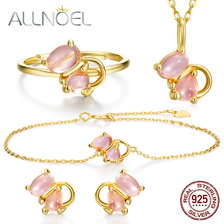 ALLNOEL 925 пробы Серебряный набор для женщин кольцо серьги подвеска ожерелье браслет
