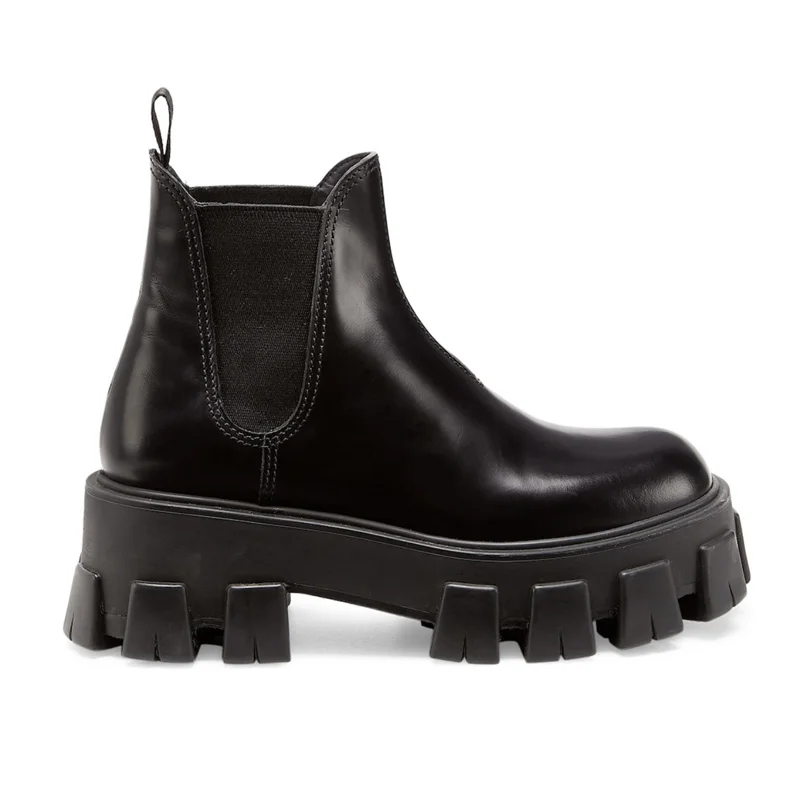 Botines negros occidental para mujer, estilo chelsea punk plataforma gruesa, sin cordones, de cuero, para - AliExpress Calzado