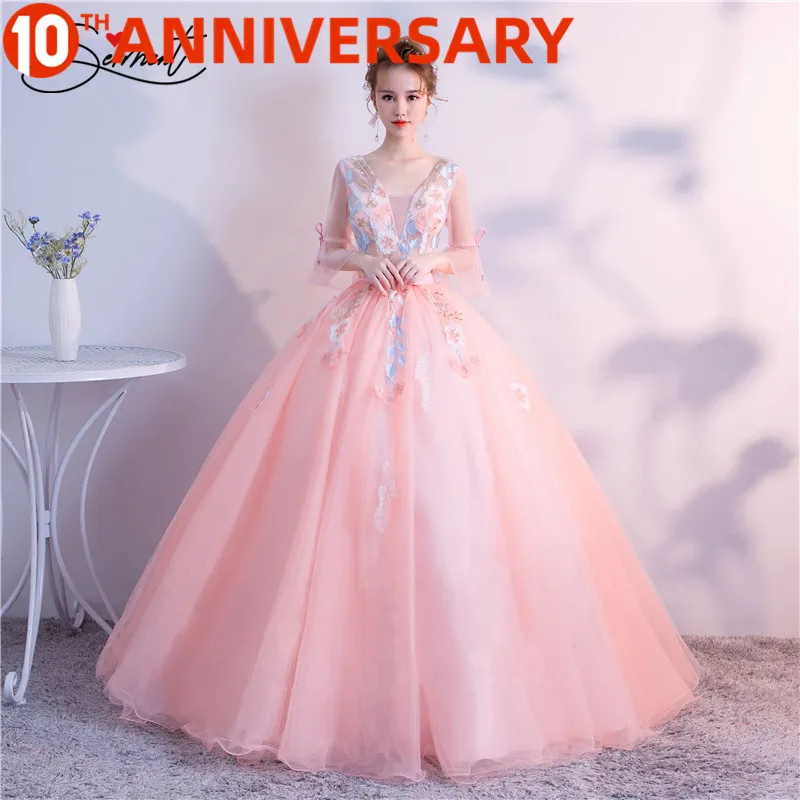 

OllyMurs Color Prom Dress Opera Performance New Spring and Summer 6 Layer 3D Flower Fluffy Thin Shoulder Dress Free Shipping
