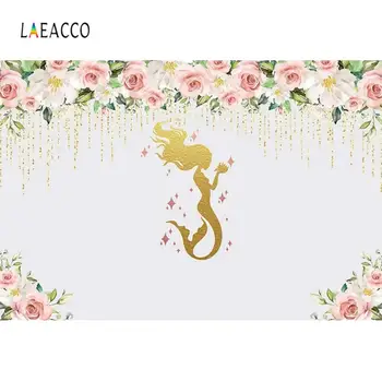 

Laeacco Mermaid Golden glitter Bead curtain background Birthday Party Celebration Photography Customizable Backdrop Photo Studio