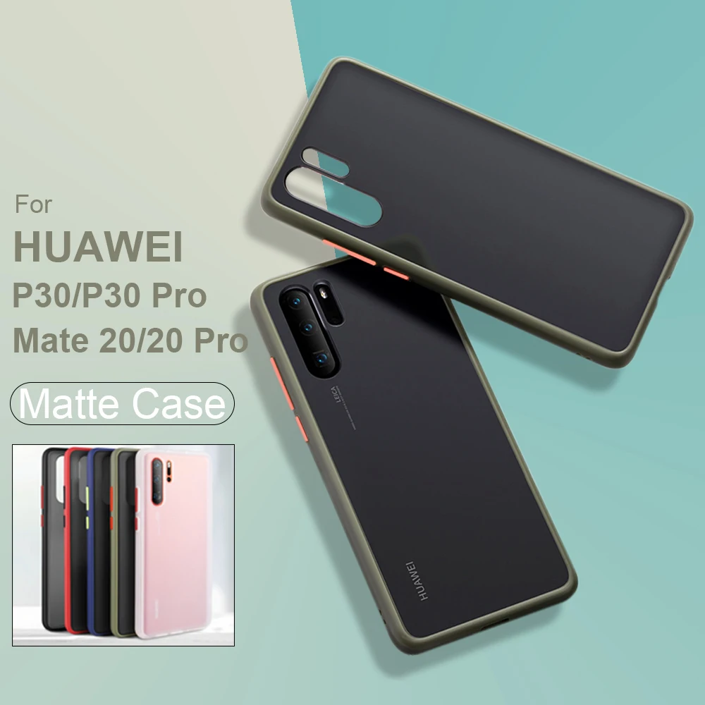 Shockproof Armor Phone Case on For Huawei P30 Pro huawei p30 huawei mate 20 pro Case Transparent Matte PC Hard Back Cover Coque