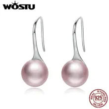 WOSTU Настоящее 925 пробы серебро трендовые элегантные розовые серьги-капли с искусственным жемчугом для женщин ювелирные изделия Прямая поставка CQE145