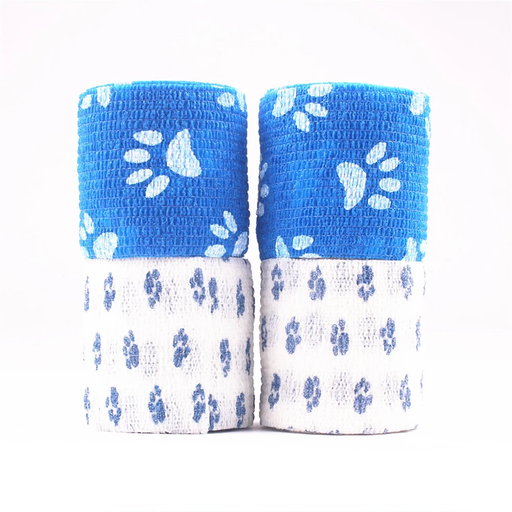4 Rolls Vet Pet Cute Wrap Tape Nonwovens Wound Bandage Dog Cohesive Elastic Self Adherent Strap