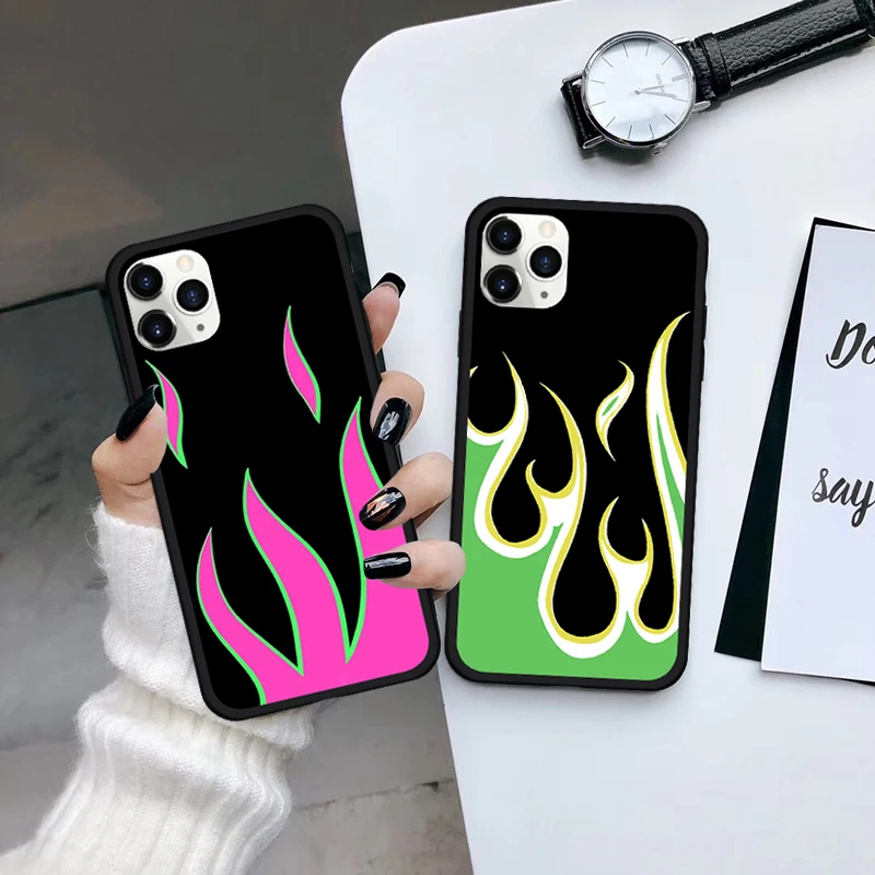 GYKZ крутой зеленый красный чехол для телефона с пламенем iPhone XS MAX 11 Pro XR X 7 8 6 Plus