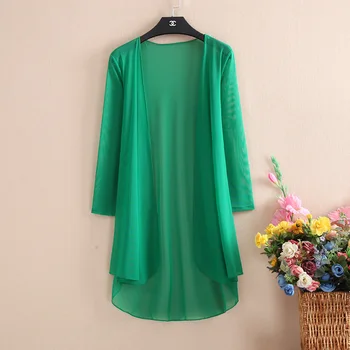 

Women Summer Kimono Long Cardigan Mesh Transparent Sun Blouse Chiffon Loose Short Plus Size Shirt Solid Beach Cover Ups Outwear