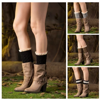 

Women Solid Knit Winter Leg Warmers Lace Sock Cover Knitting Wool Leg Cover Leg protector Warm Boot Cover Leg Warmers