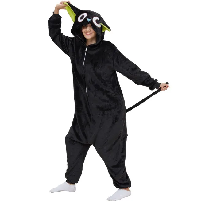HKSNG Adult Kigurumi Black Cat Onesies Legend Luoxiaohei Cosplay Costume Anime Pajamas Halloween Party Jumpsuits Pyjamas Suit