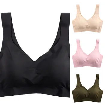 

Thin Push Up Vest Bra Women Ice Silk Seamless Underwear Soft Comfortable Sleep Top With Chest Padded Plus Size Bras For Women