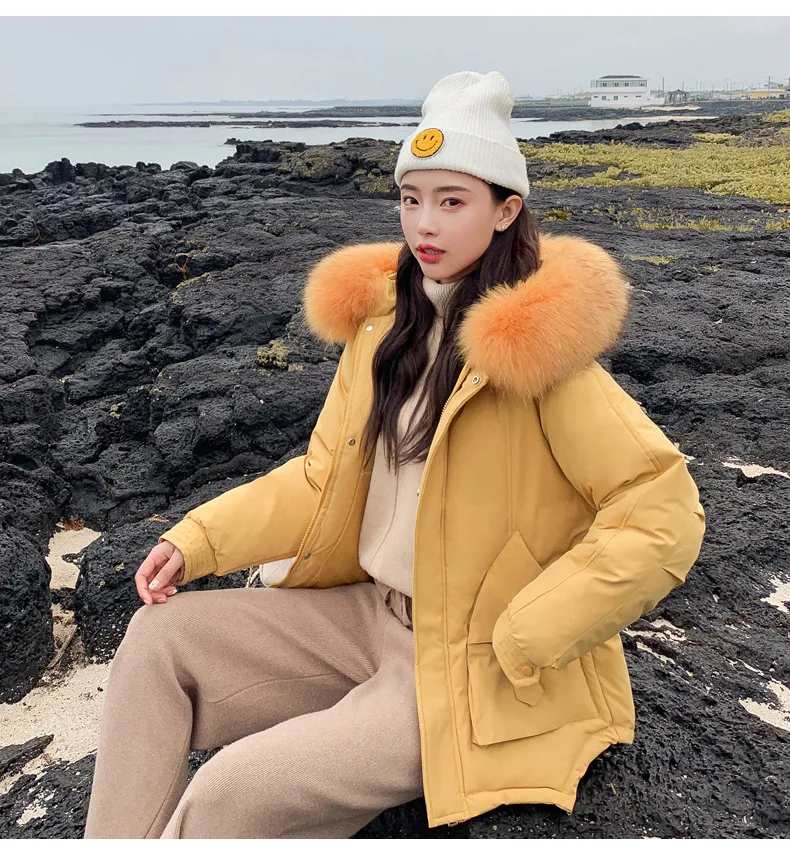 Casual Warm Fashion Woman Short Winter Coats and Jackets Solid Loose Padded Jacket Pockets Hooded Parkas Mujer