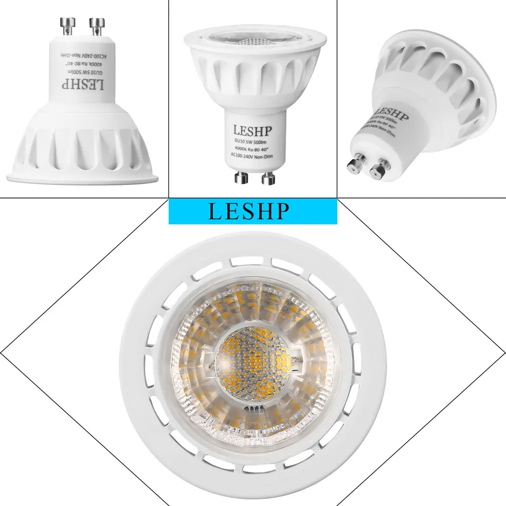 Белый GU10 AC100-240V 5W Светодиодный точечный светильник 4000K 500LM без затемнения 40 градусов угол луча компактный размер светильник вес