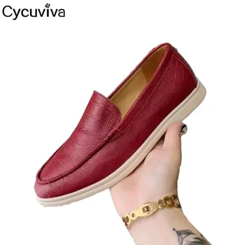 

High Quality Flat Loafers Shoes Woman Red Leather Casual Shoes Femme 2020 Spring Mules Slip On Outwear Ladies Flat Shoes