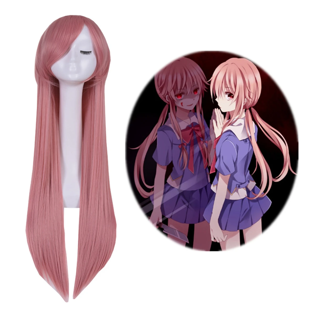 Дневник будущего Mirai Nikki Gasai Yuno розовые длинные прямые волосы парики женские