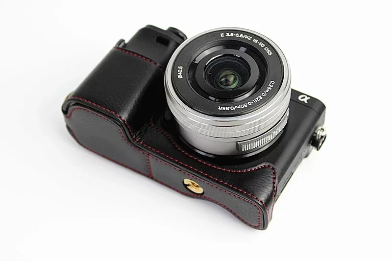 Кожаный чехол для камеры с полукорпусом для sony A6000 A6300 - Цвет: Black