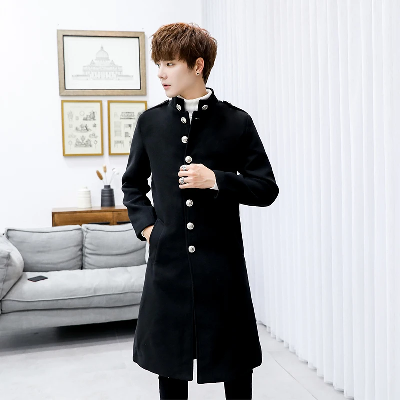 New Fashion Boutique Pure Color High-grade Men Woolen Cloth Casual Business Trench Coat Mens Leisure Blends Dust Coats Jackets
