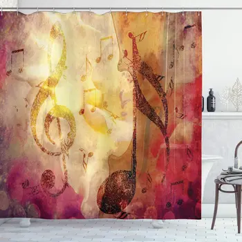 

Composition with Musical Themes Notes and Clef Design Colorful Grunge Bathroom Decor Fuchsia Brown