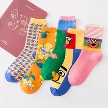 Женские носки с принтом «Улица Сезам», теплые милые хлопковые носки с рисунком аниме, забавная уличная одежда, модные повседневные носки