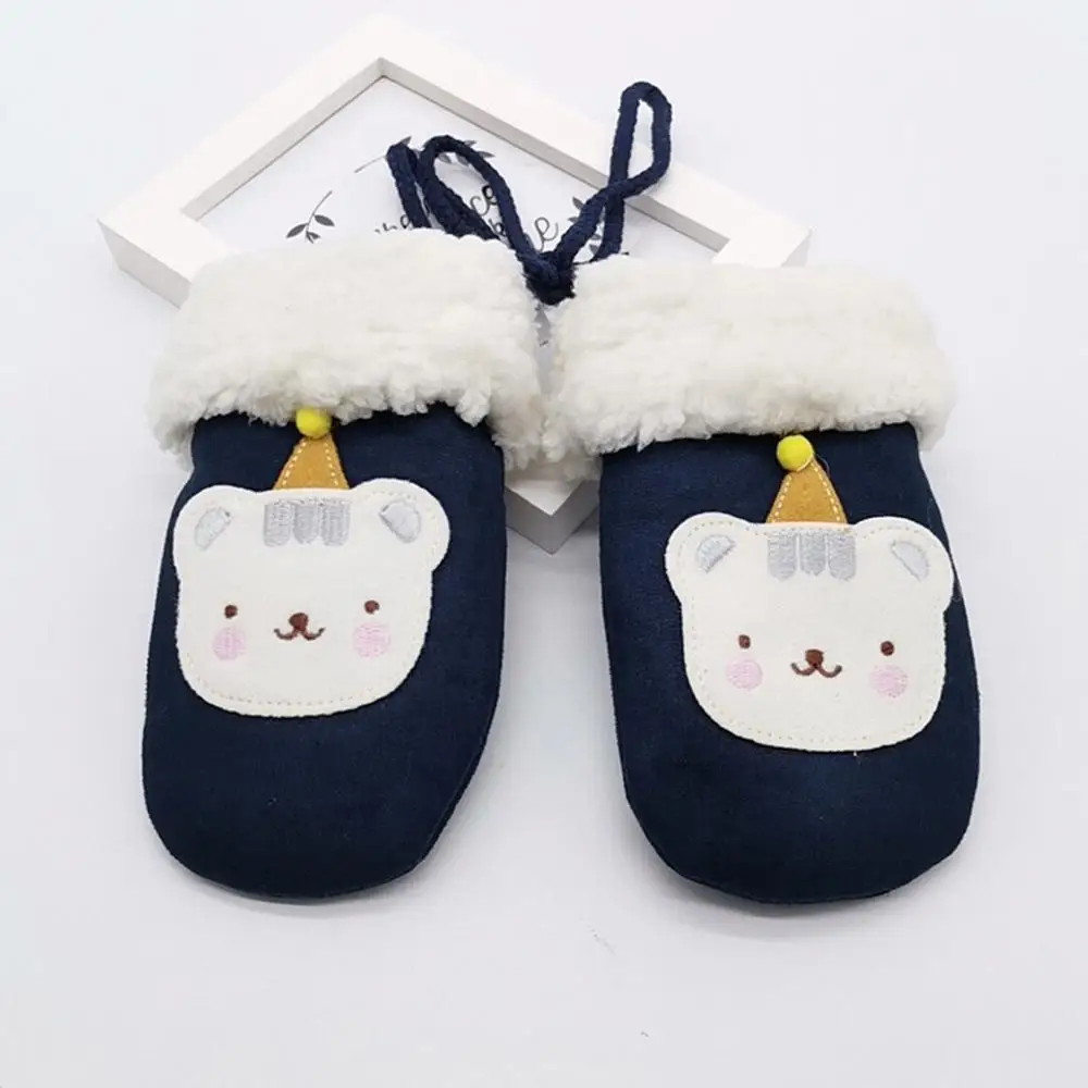Темно-синий Children Kids Gloves Girls Winter Gloves Cute Cartoon Rabbit Print Villus Keep Warm Mittens Gloves Handschoenen#2N01 - Цвет: Темно-синий