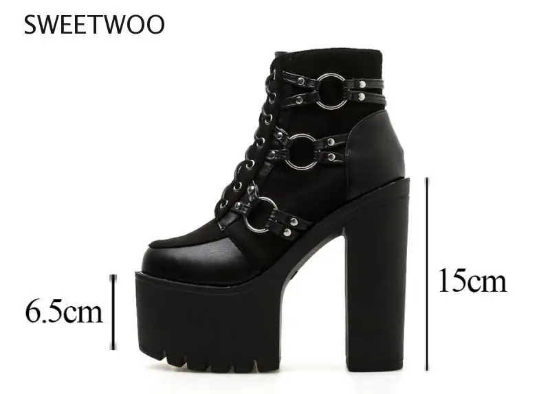 2021 Spring Fashion Motorcycle Boots Women Platform Heels Casual Shoes Lacing Round Toe Shoes Ladies Autumn Boots Black