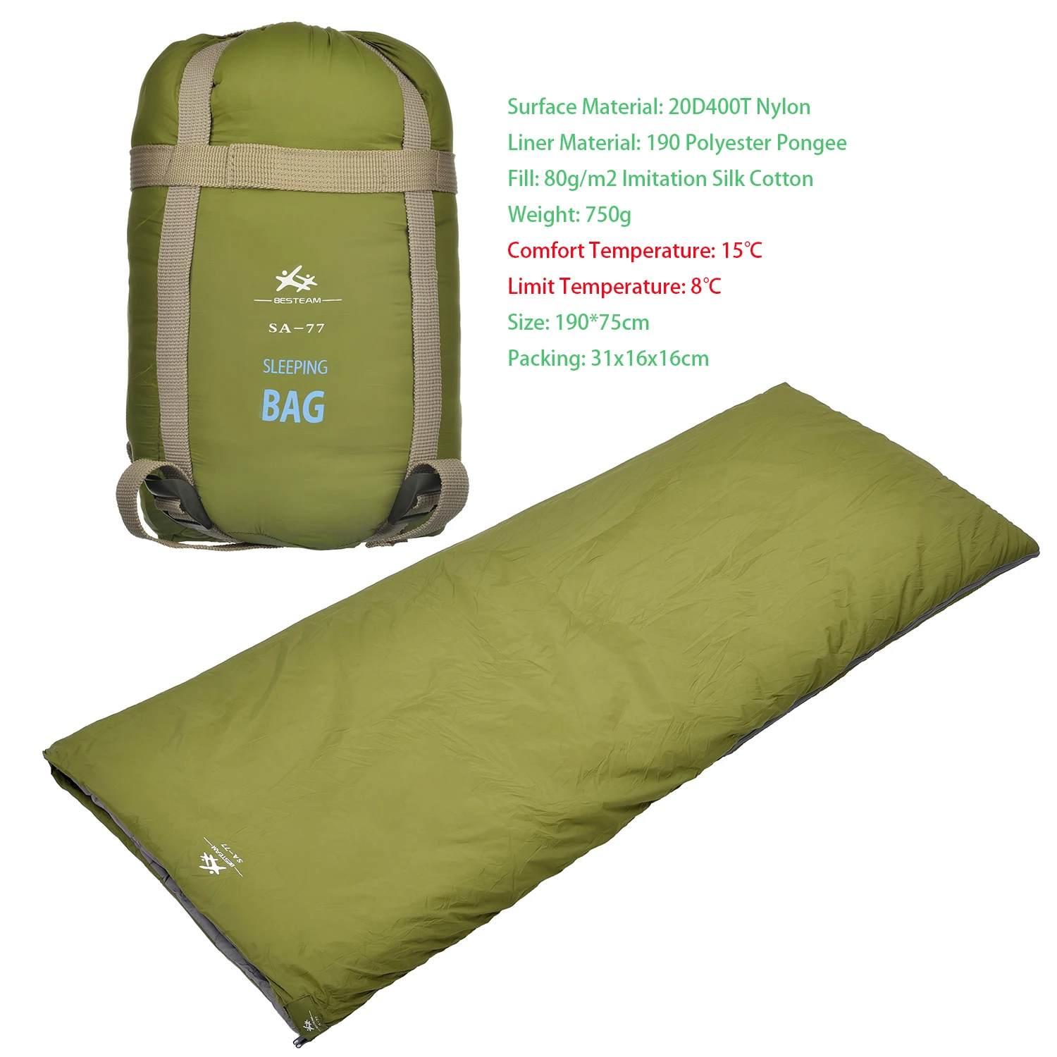 Agemore Single Sleeping Bag Envelope Type Splicing Portable Outdoor
