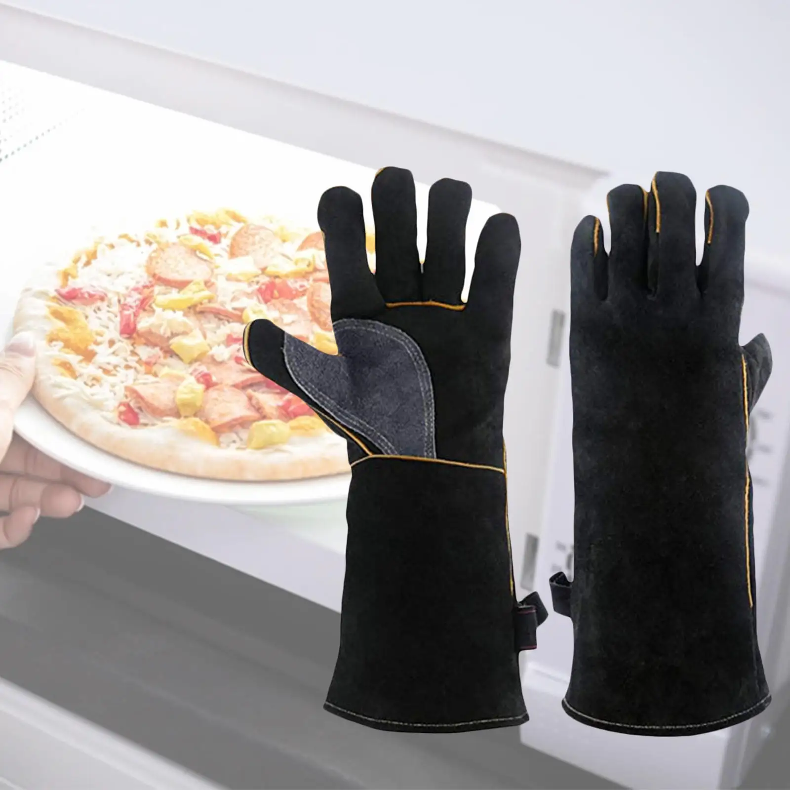 BBQ Grill Gloves 16 inch with Stitching Leather Professional Oven Mitts for Barbecue Fireplace Cooking Kitchen Pot Holder | Безопасность