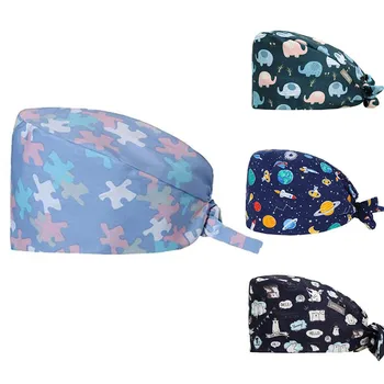 

Doctor Nurse Cotton Breathable Surgical Caps Unisex Medical Hat Adjustable Oral Clinic Work Cap Laboratory Beauty Salon Care Hat