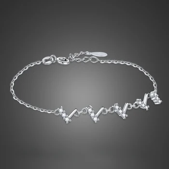

Halloween foil Silver Jewelry 925 Sterling Silver Bracelet V Letter Zircon Pendant Bracelet Girls Favorite simple charm bracelet