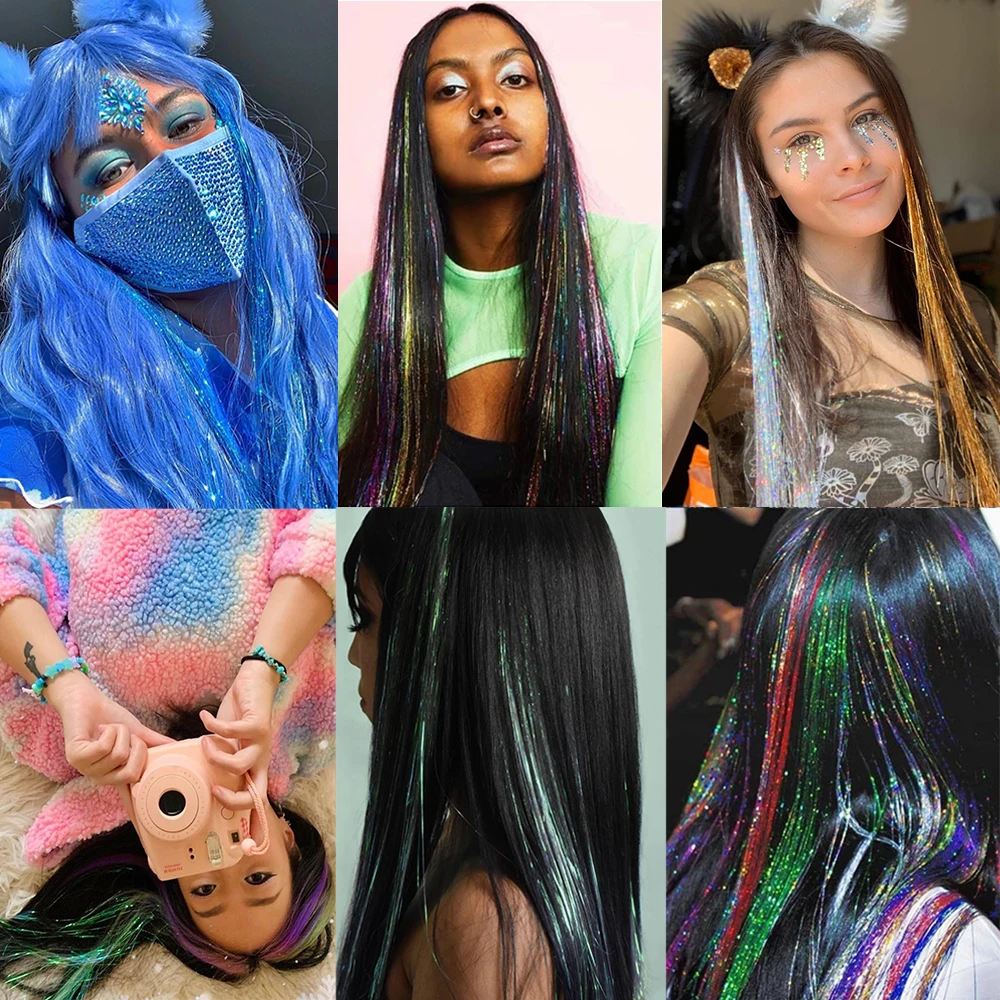 Sparkle Shiny Hair Tinsel Rainbow Strands Dazzles Women Hippie For Braiding  Headdress False Hair Extensions Decor Glitter Strips - Braiders - AliExpress