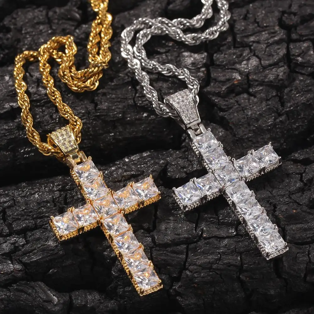 Gold Color Hip Hop Bling Iced Out Necklace Zircon Cross Pendant Chain Jewelry For Men Women DJ-264 | Украшения и аксессуары