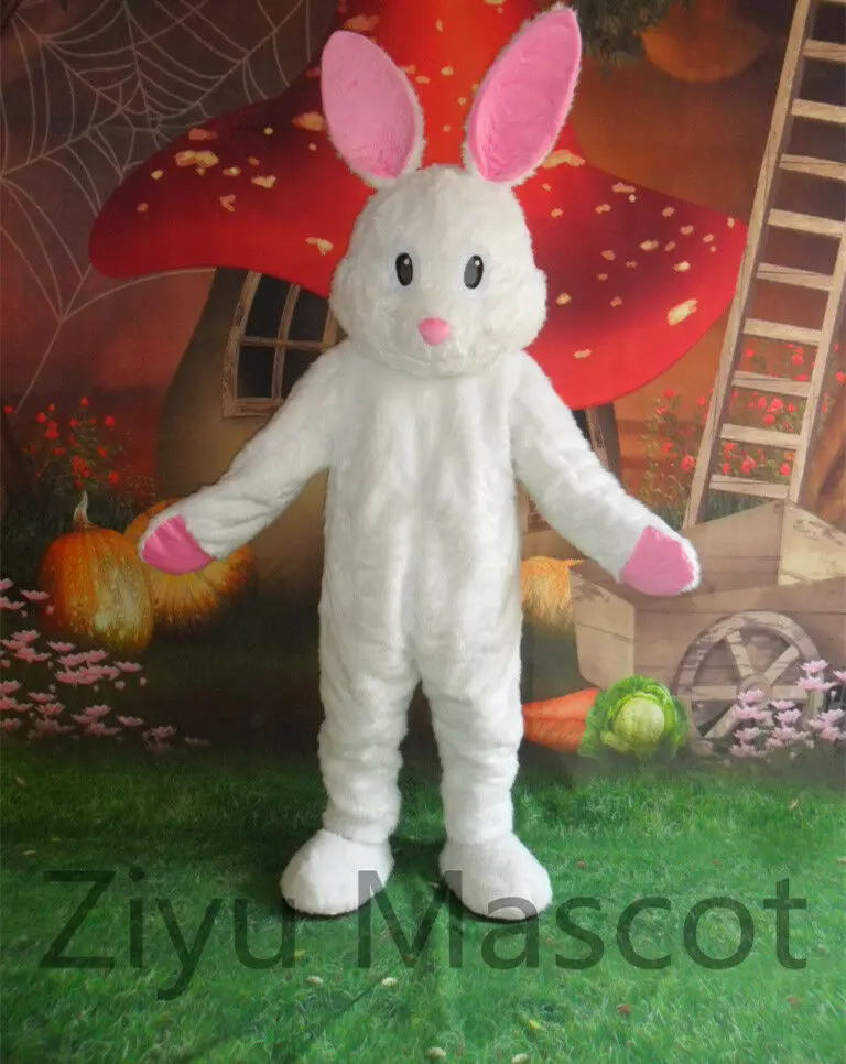 Easter Bunny Mascot Costume White Rabbit Cartoon Animal Lovely Ravbbit Fancy Dress Unisex Adults Outfit Advertising Parade Suit