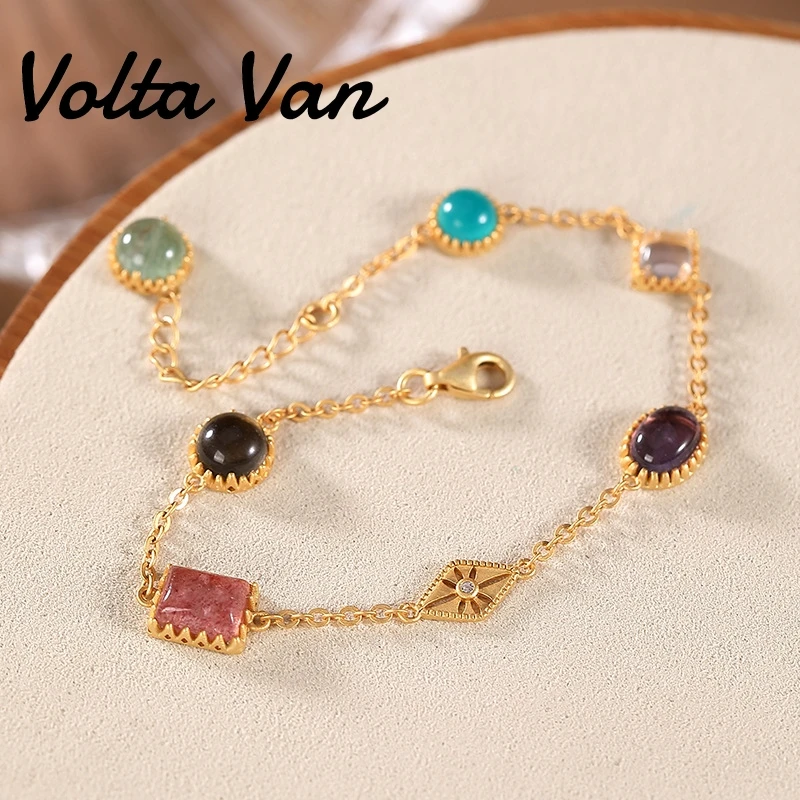 

Volta Van 925 Sterling Silver Charm Bracelets 2022 New Fine Jewelry Elegant Strawberry Quartz Amethyst Amazonite Trendy Bracelet