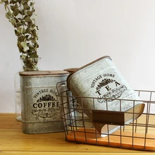 Ретро Ностальгический железный ящик с деревянной крышкой для чая, кофе, сахара, баночки для хранения, винтажная банка для хранения конфет, мелочей