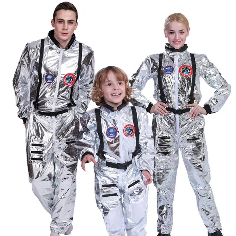 

Silver Space Suit Boy Men Women Adult Plus Size Astronaut Costume Pilot Costumes Halloween Costume One Piece Jumpsuit