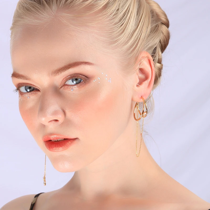 

Simple Design Drop Earring For Women High Quantity Zircon Asymmetry Tassel Earring Handmade Wedding Gift Jewelry Accessory