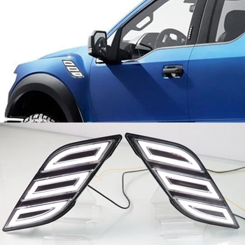 

CSCSNL 2PCS Car Fender Light For Ford Raptor F150 2016 2017 2018 2019 LED Daytime Running Light Turn Signal Lamp DRL Side Bulb