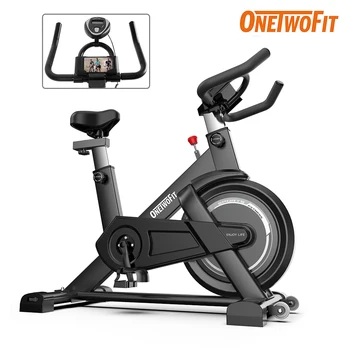 

ONETWOFIT Indoor Exercise Bike with Monitor Adjustable Seat & Handlebars Cycling Spinning Bike for Home Cardio Workout Home Gym