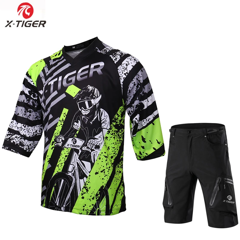 as picture X-Tiger, полиэстер, одежда для велоспорта, средний рукав, DH, рубашка, для спуска по гору, Джерси, дышащая, быстросохнущая, велосипедные майки, набор для велоспорта - Цвет: as picture