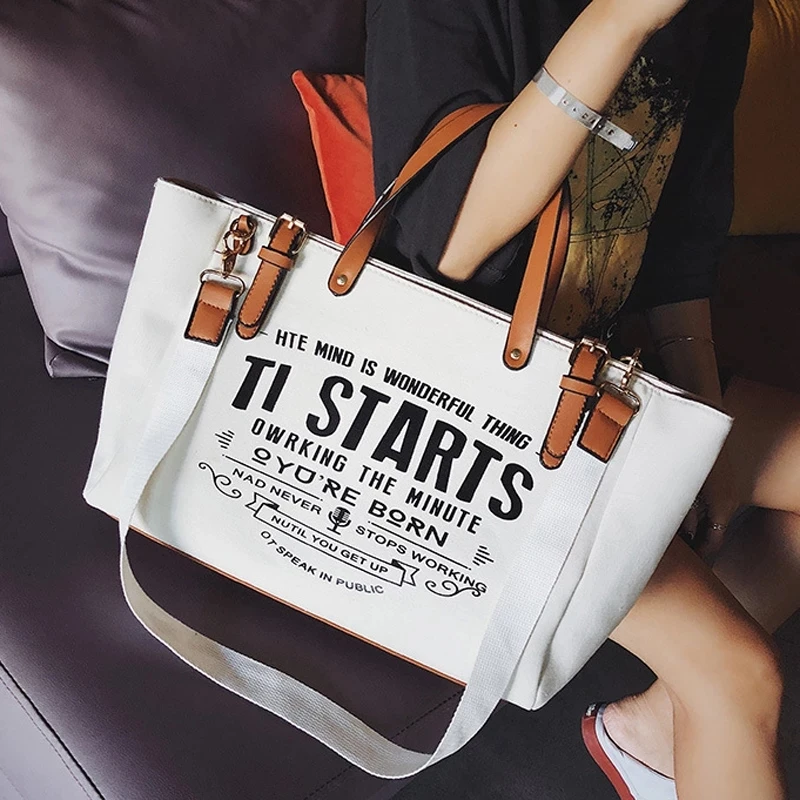 2021 New Casual Woman Tote Bag Fashion Female Canvas Portable Handbags Large capacity Shoulder Messenger Bags Shopping Bag