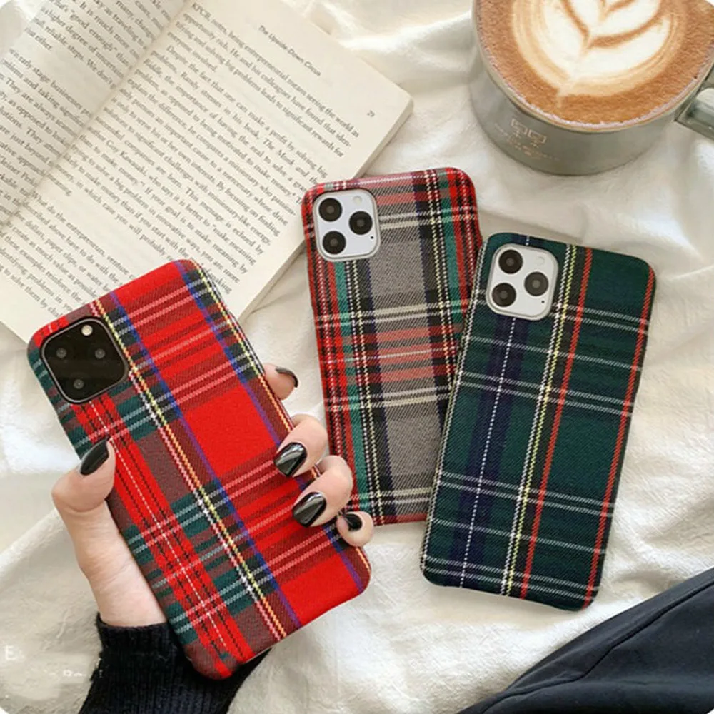 

Retro Plaid Phone Case for Iphone 11 Pro Case Coque Soft TPU Cover for Iphone XR X XS 8 7 Plus Funda Simple Fabric Cloth Case