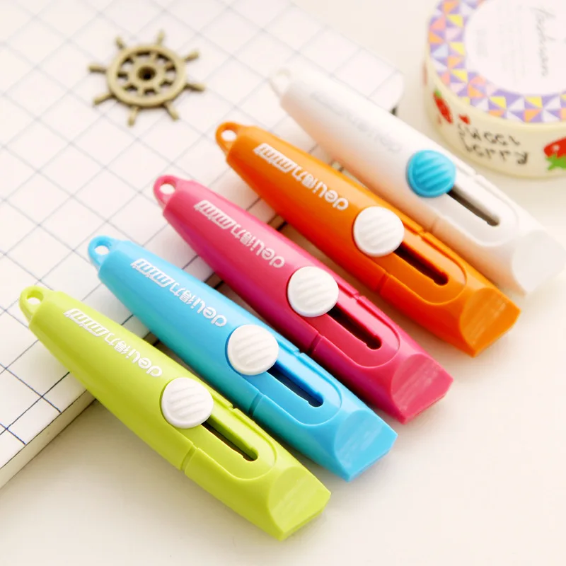 5PCS Mini Cute Small Deli Candy Color Paper Wallpaper Photo Letter Box Cutter Art Utility Knife Office Supplies Tools deli portable mini box cutter utility knife small auto retractable pocket cute 미니칼sk5 blade couteau art supplies cutting tools