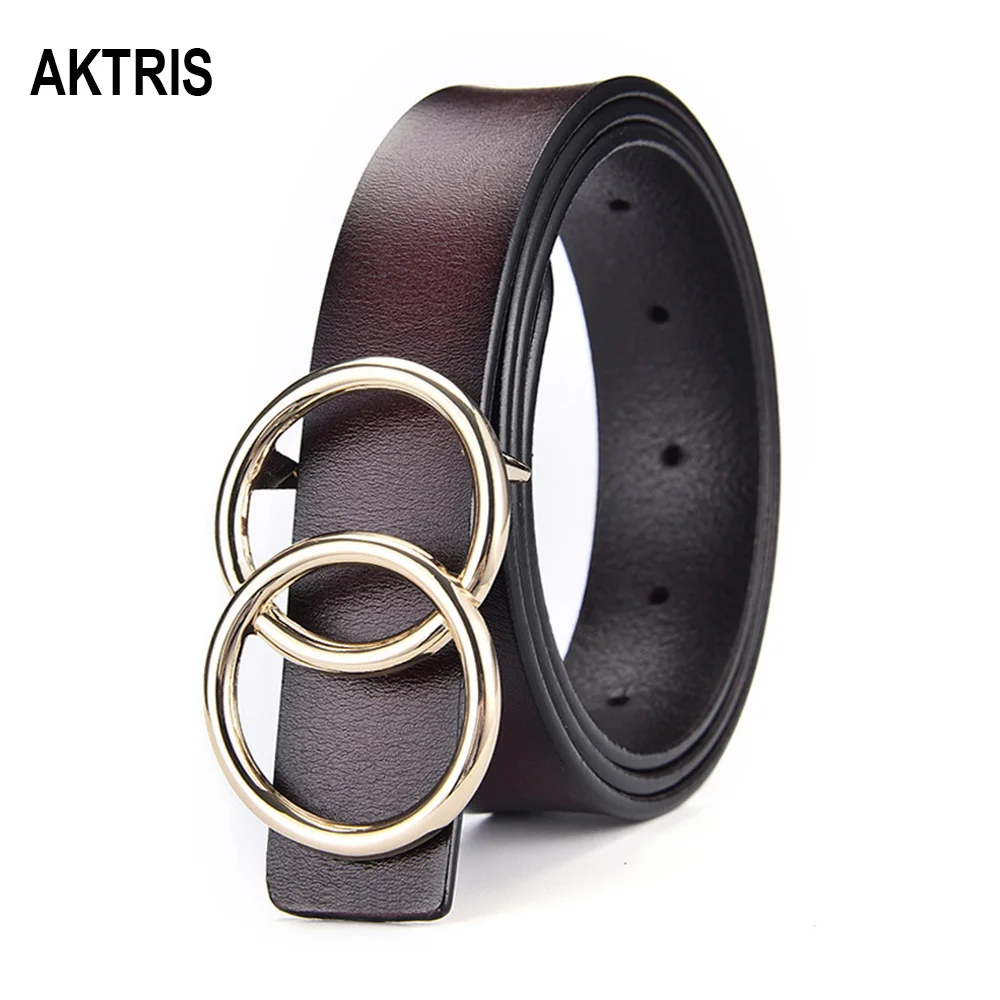 

AKTRIS Fashion Design Ladies Double Ring Pattern Slide Buckle Metal Genuine Leather 23mm Wide Female Accessories for Women AK024