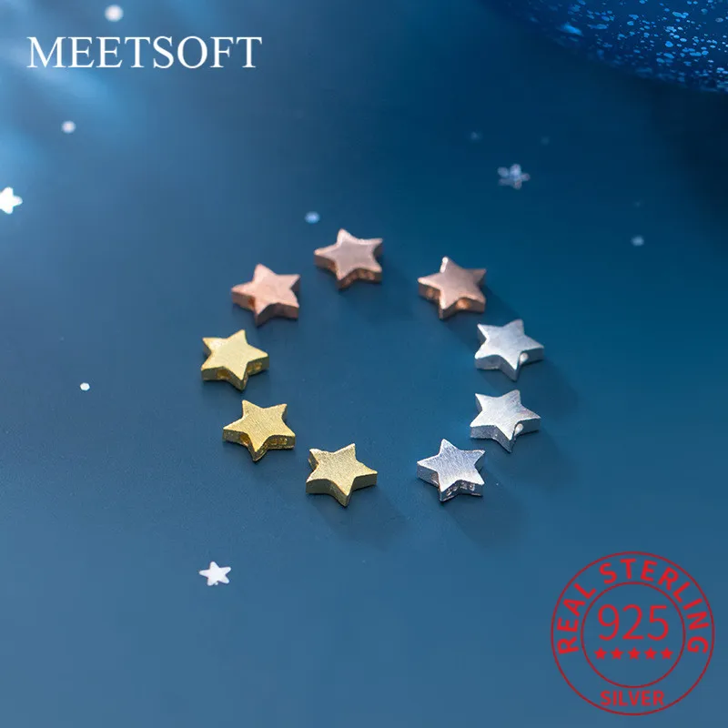 

MEETSOFT Trendy 925 Sterling Silver Brushed Colorful Stars Space Bead Charms Handmade Of DIY Jewelry Necklace Bracelct Accessory