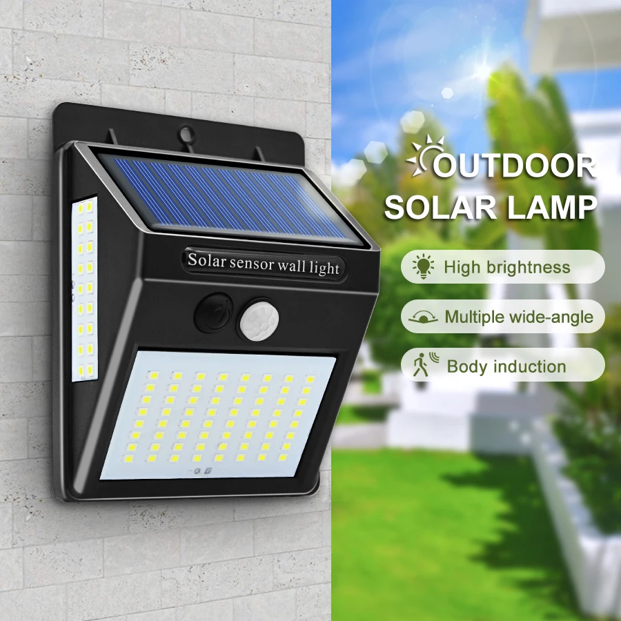 100LED Solar Power Light PIR Motion Sensor Outdoor Garden Waterproof Wall Lamp