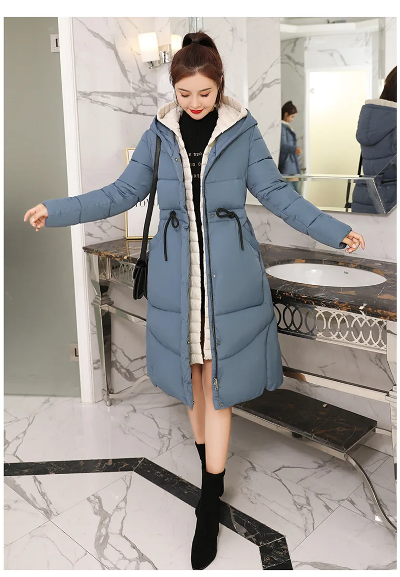 Длинная зимняя куртка женская синяя Winterjas dames парка пальто для женщин женские пальто и куртки manteau femme размера плюс