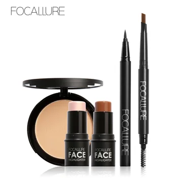 

FOCALLURE Highlighter Face Powder Face Setting Powder Black Eyeliner Brown Eyebrow Pencil with 2Pcs Highlighter Stcker