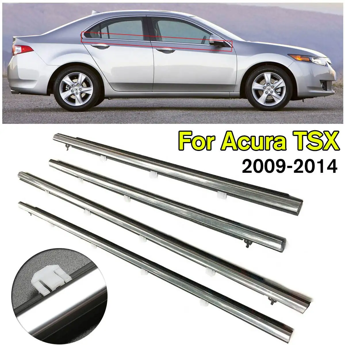 

NEW 4PCS Car Outside Window Moulding Trim Weatherstrip Seal Belt Weather Strip Fit for Acura TSX 2009-2014