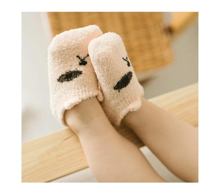 Носки для малышей, осенне-зимние аксессуары для мальчика, носки для девочек, толстые носки-тапочки, теплая флисовая одежда кораллового