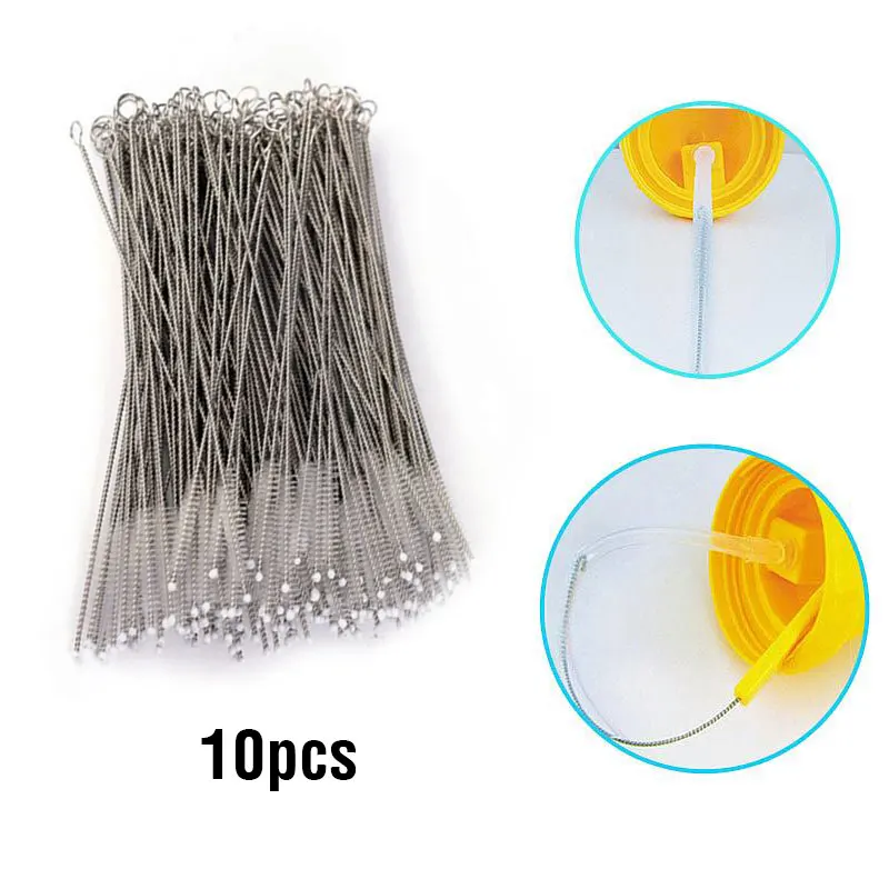 

10pcs Baby Milk Feeding Bottle Drink Water Cup Straw Washing Brush Cleaner Stainless Steel Handle Spiral Soft Hair Cleaning Tool